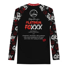 Load image into Gallery viewer, Red Kiss Gray Platinum Foxxx Black PBM Men&#39;s Rash Guard
