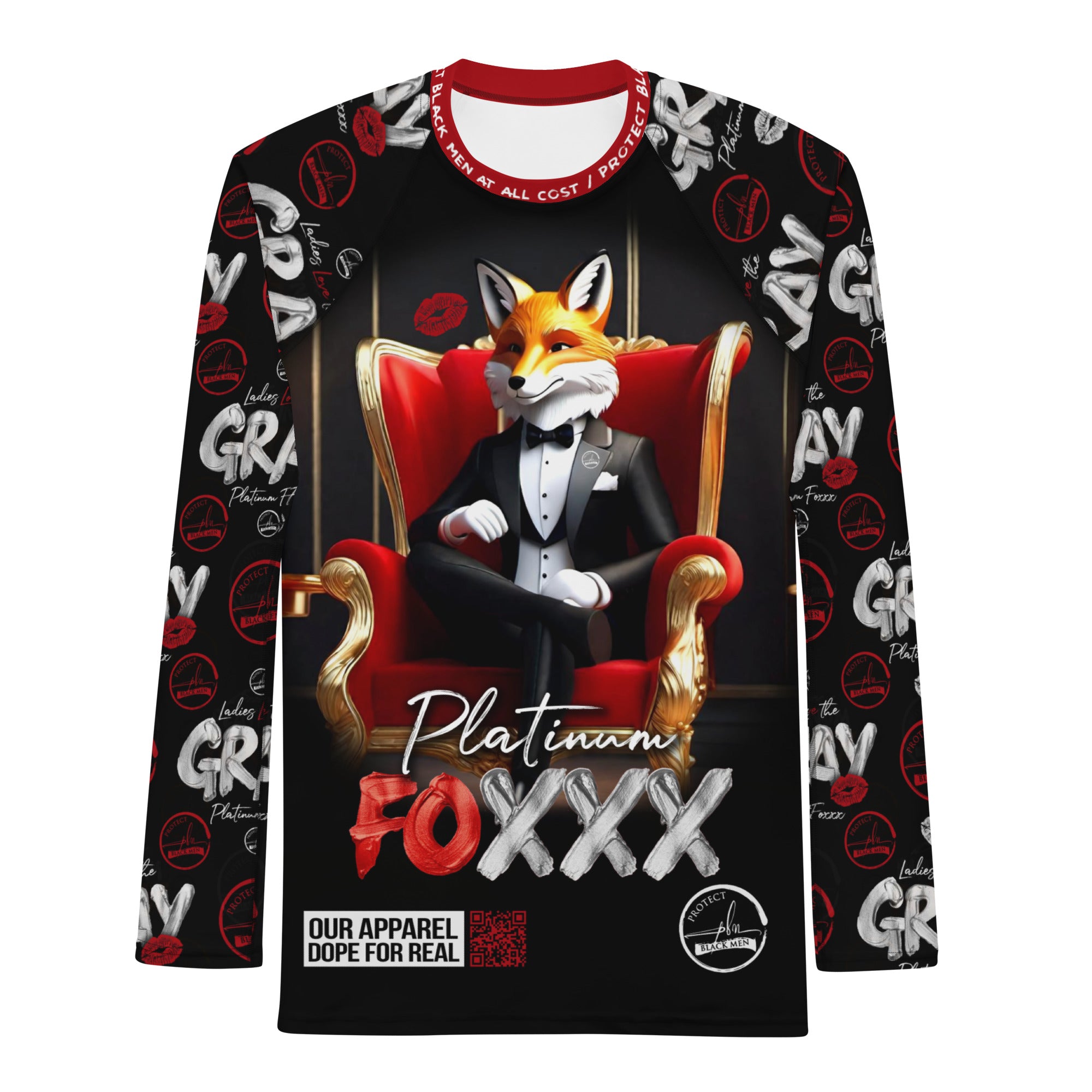 Red Kiss Gray Platinum Foxxx Black PBM Men's Rash Guard