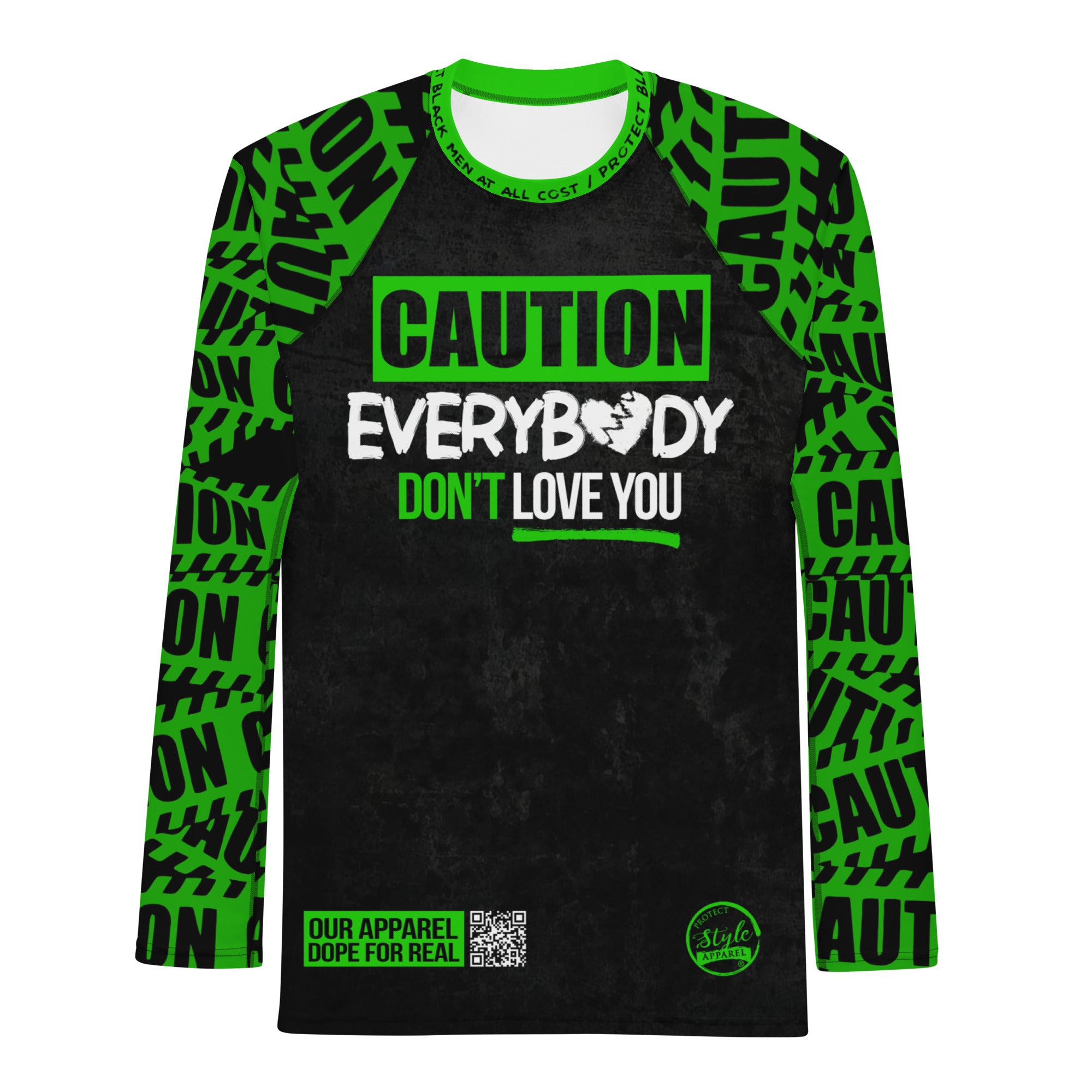 Caution PBS (Green) Men's Rash Guard